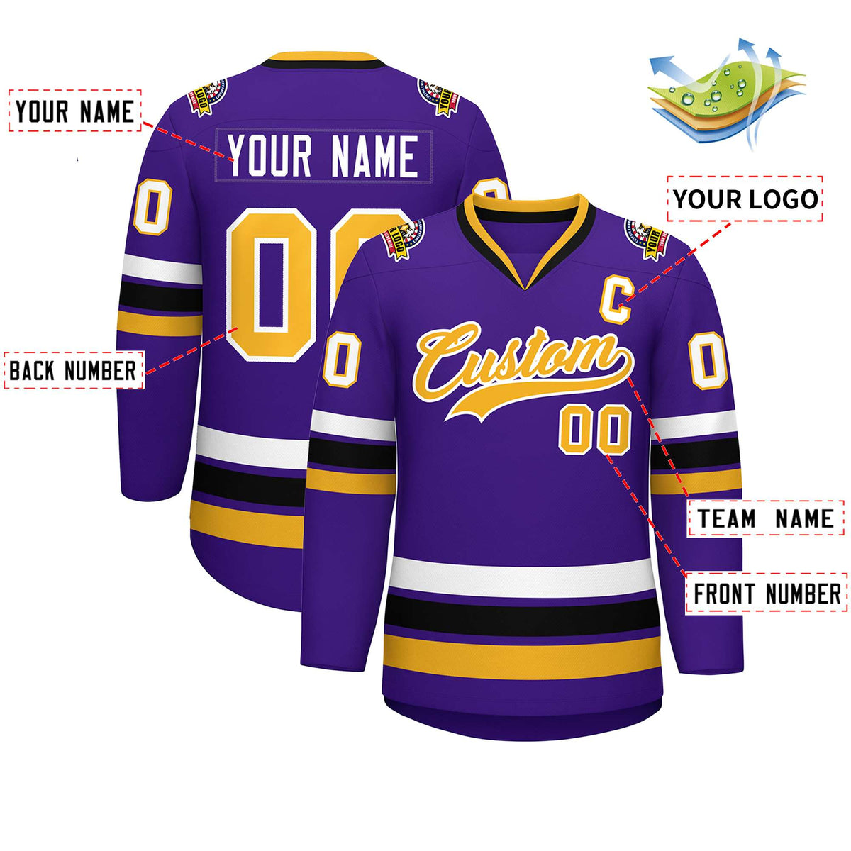 Custom Purple Gold-White Classic Style Hockey Jersey | KXKSHOP