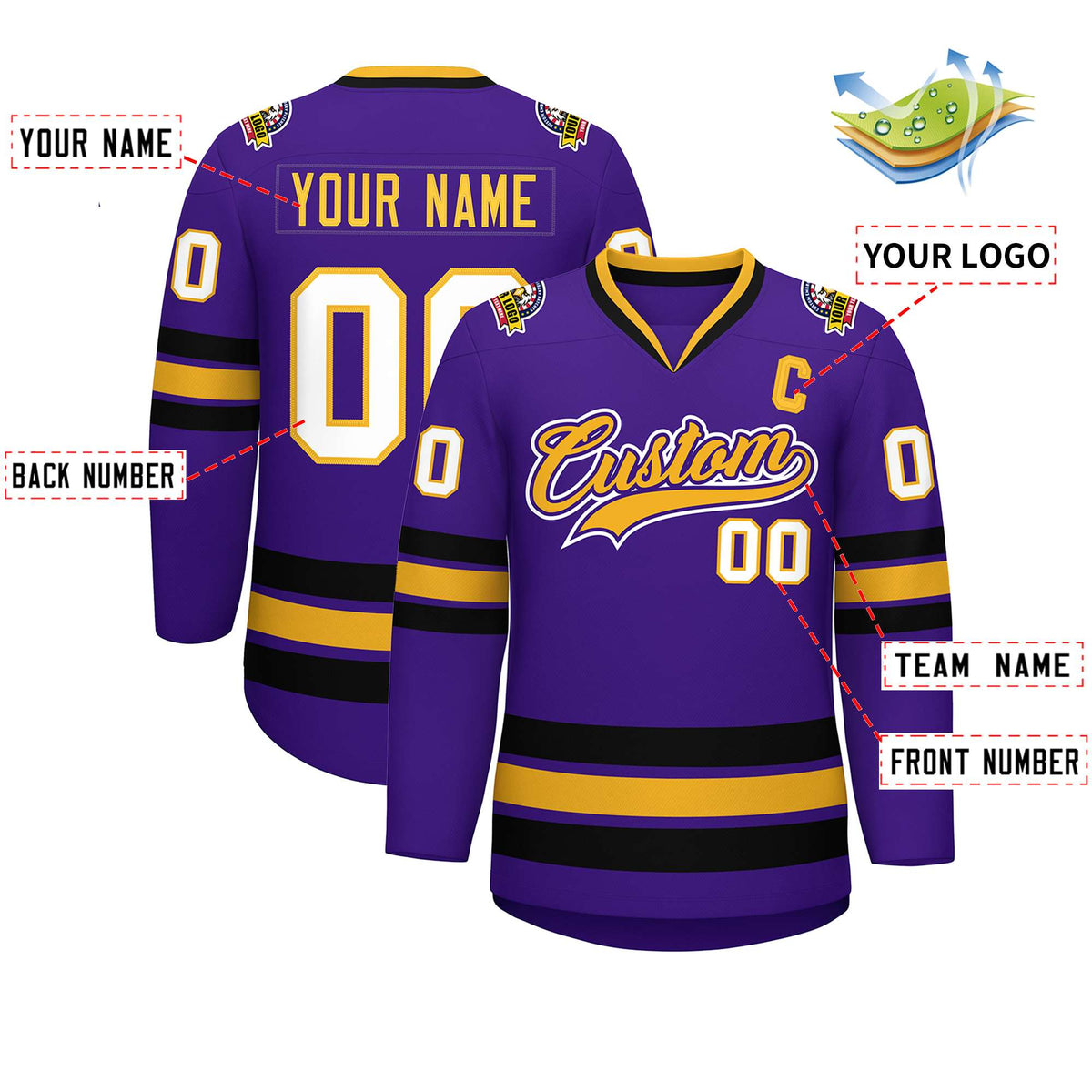 Custom Purple Gold Purple-White Classic Style Hockey Jersey | KXKSHOP