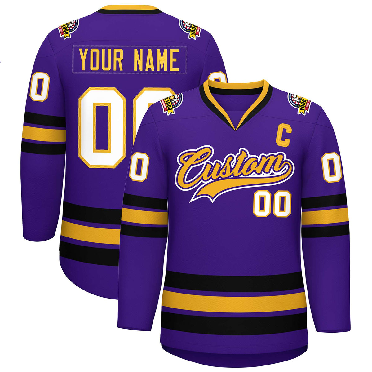 Custom Purple Gold Purple-White Classic Style Hockey Jersey | KXKSHOP