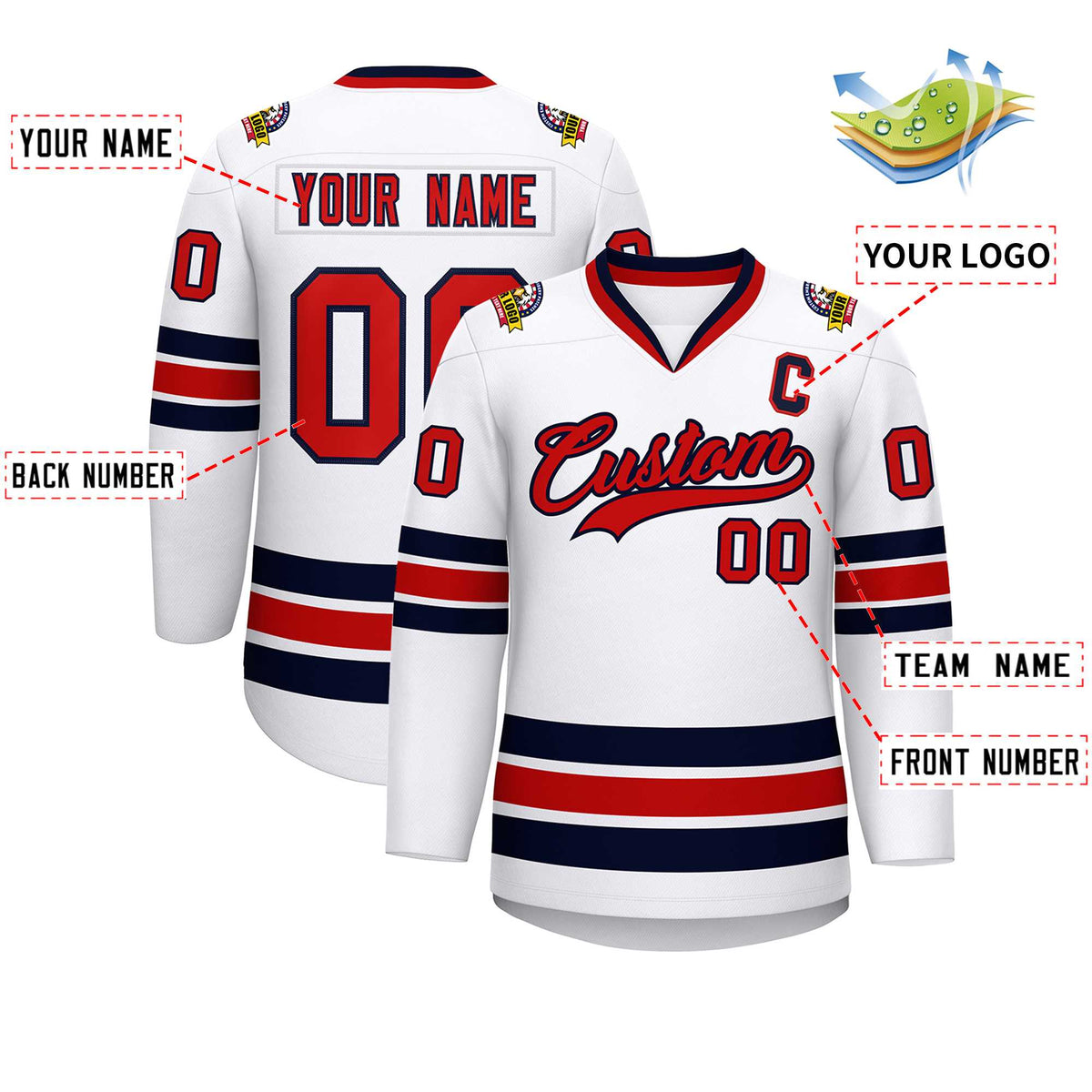 Custom White Red-Navy Classic Style Hockey Jersey | KXKSHOP