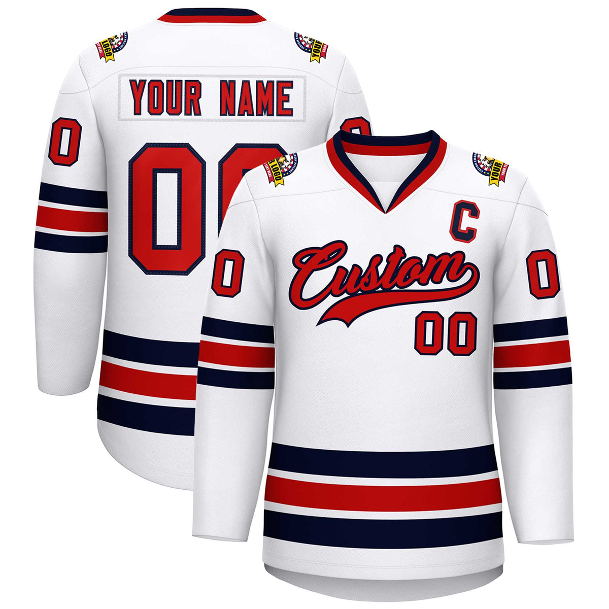 Custom White Red-Navy Classic Style Hockey Jersey | KXKSHOP