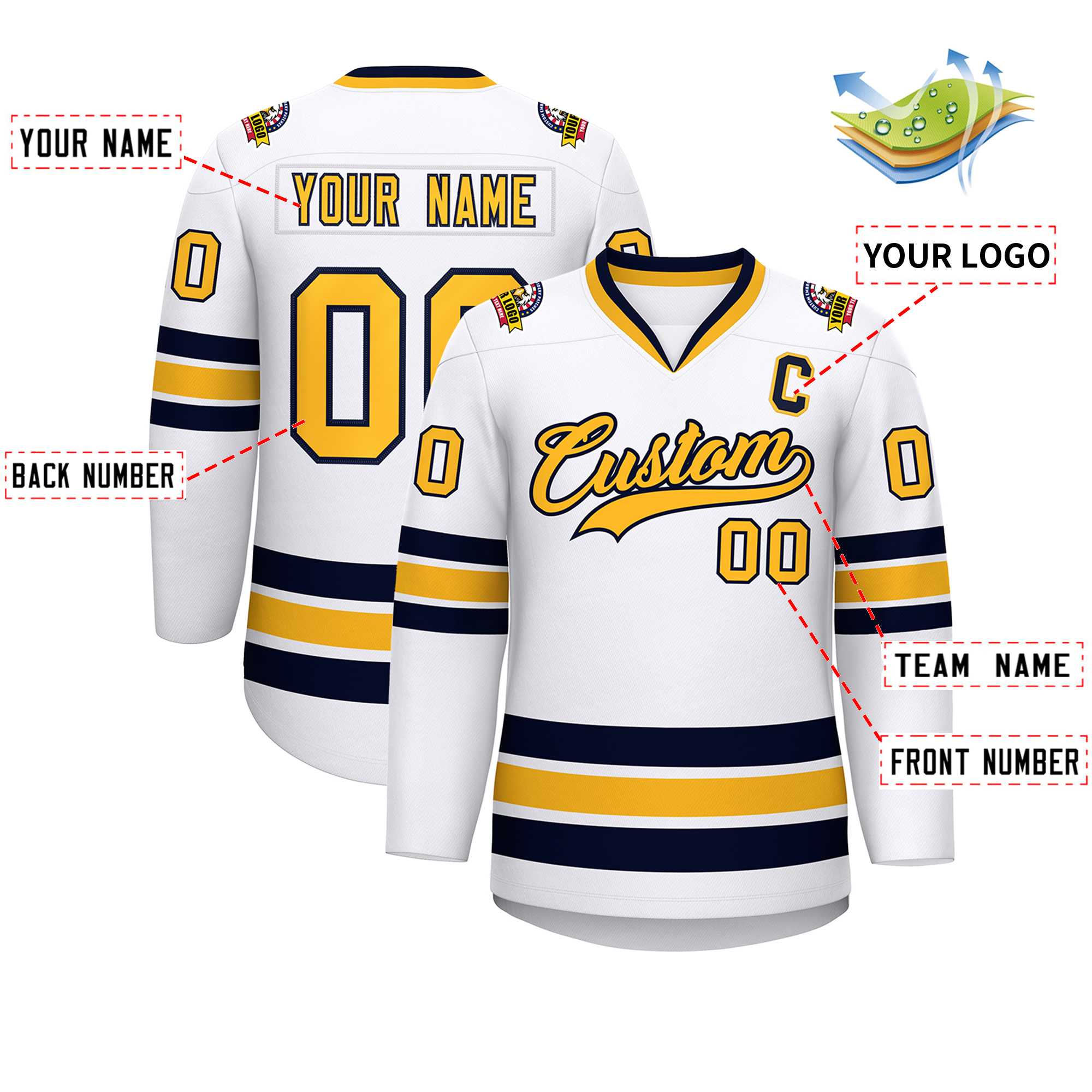 Custom White Gold-Navy Classic Style Hockey Jersey | KXKSHOP