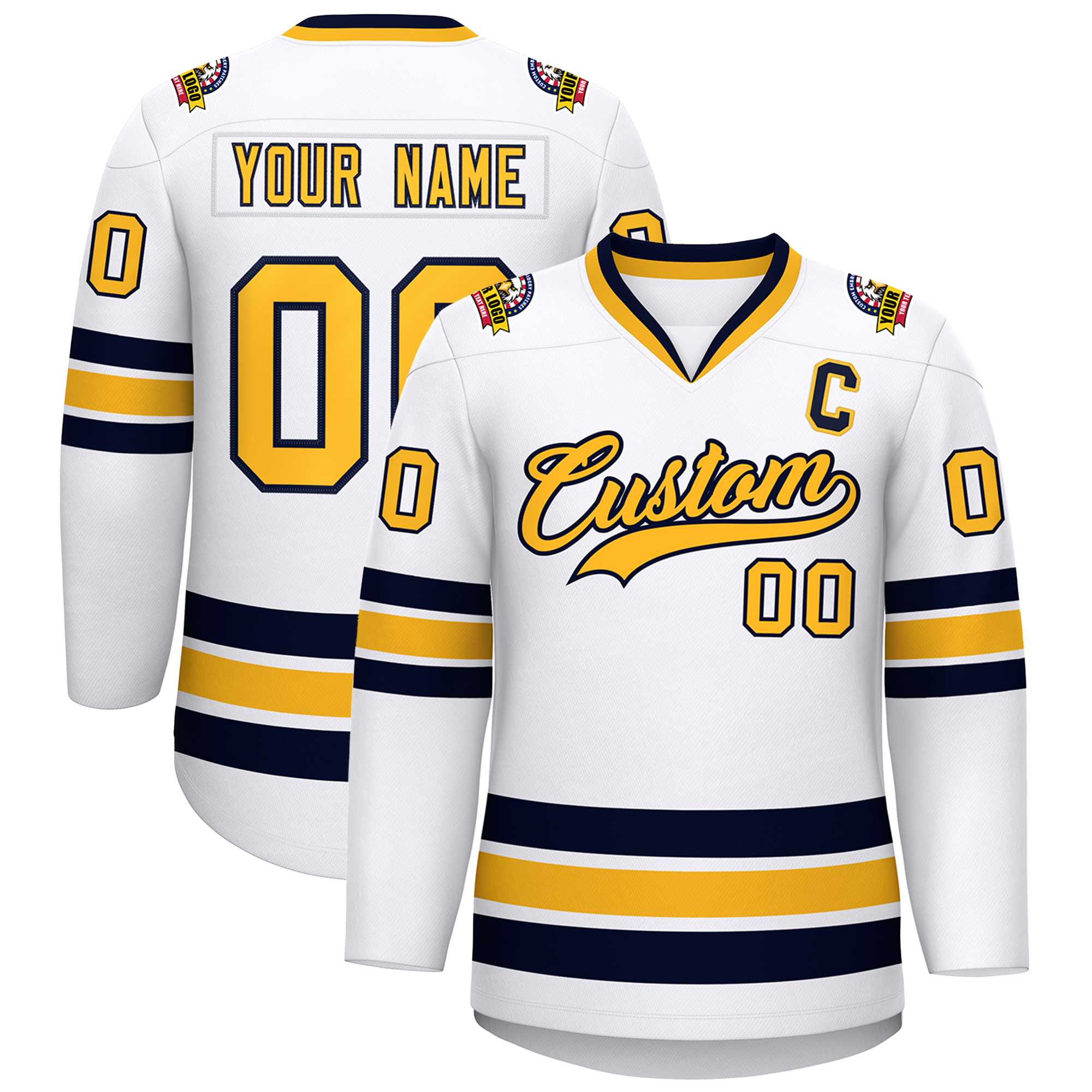 Custom White Gold-Navy Classic Style Hockey Jersey | KXKSHOP