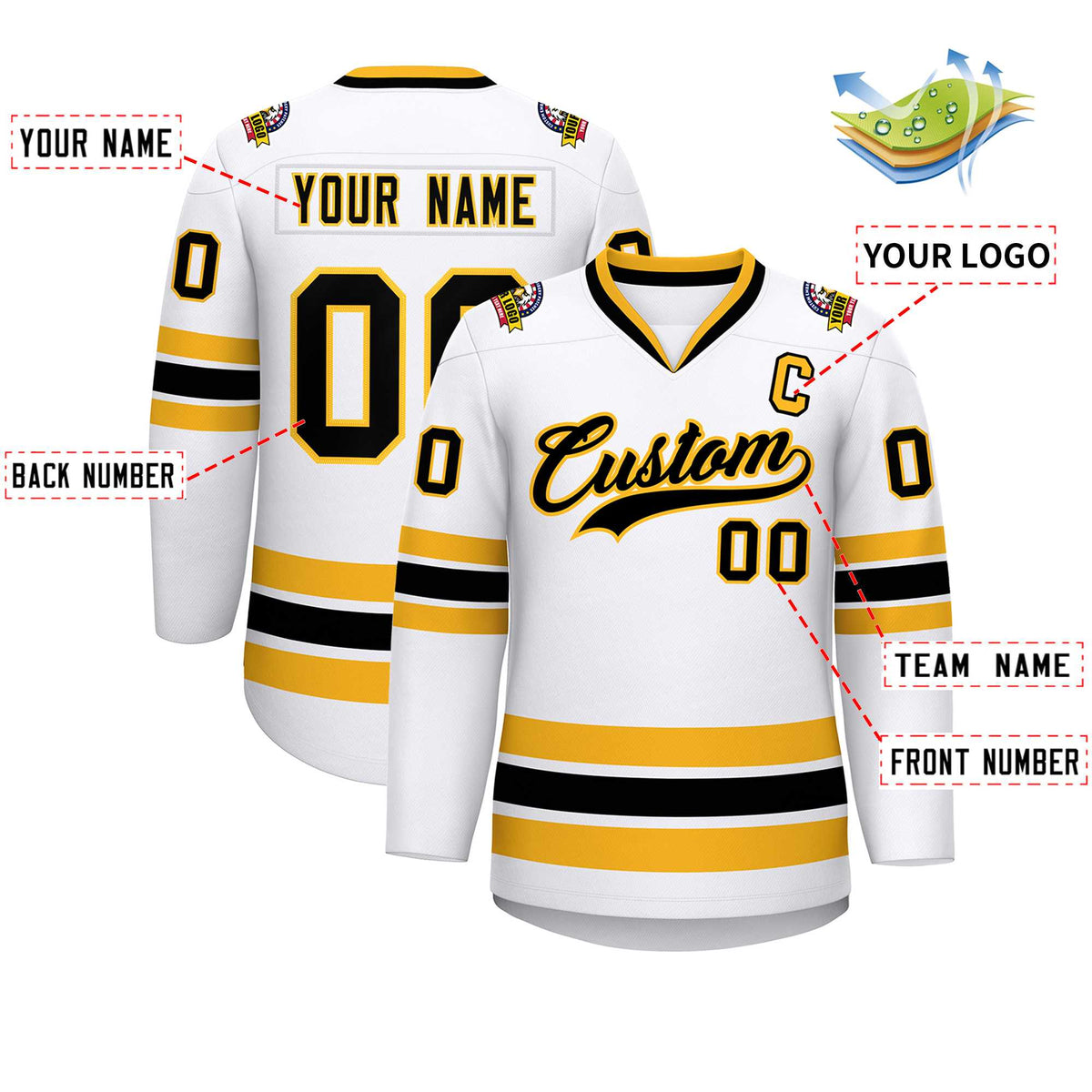 Custom White Black-Gold Classic Style Hockey Jersey | KXKSHOP