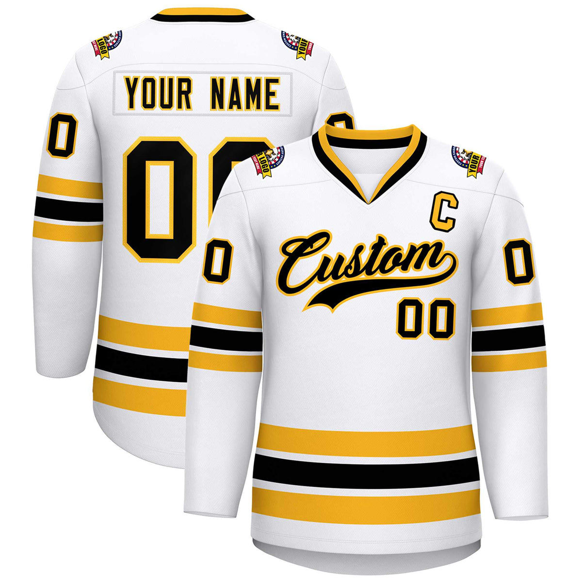 Custom White Black-Gold Classic Style Hockey Jersey | KXKSHOP