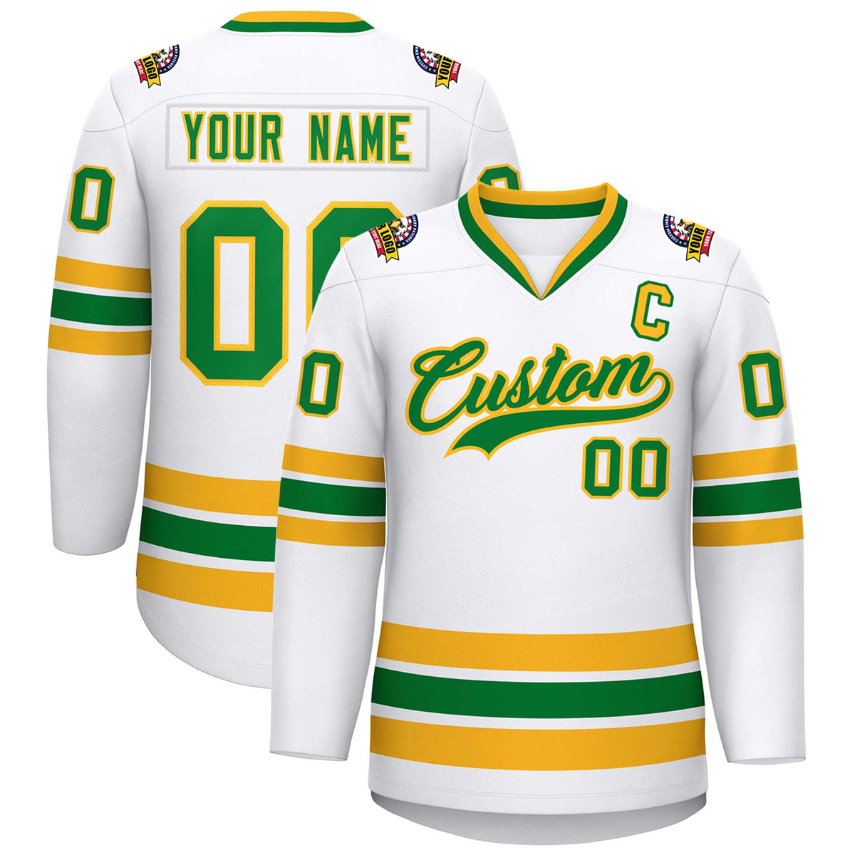 Custom White Kelly Green-Gold Classic Style Hockey Jersey | KXKSHOP