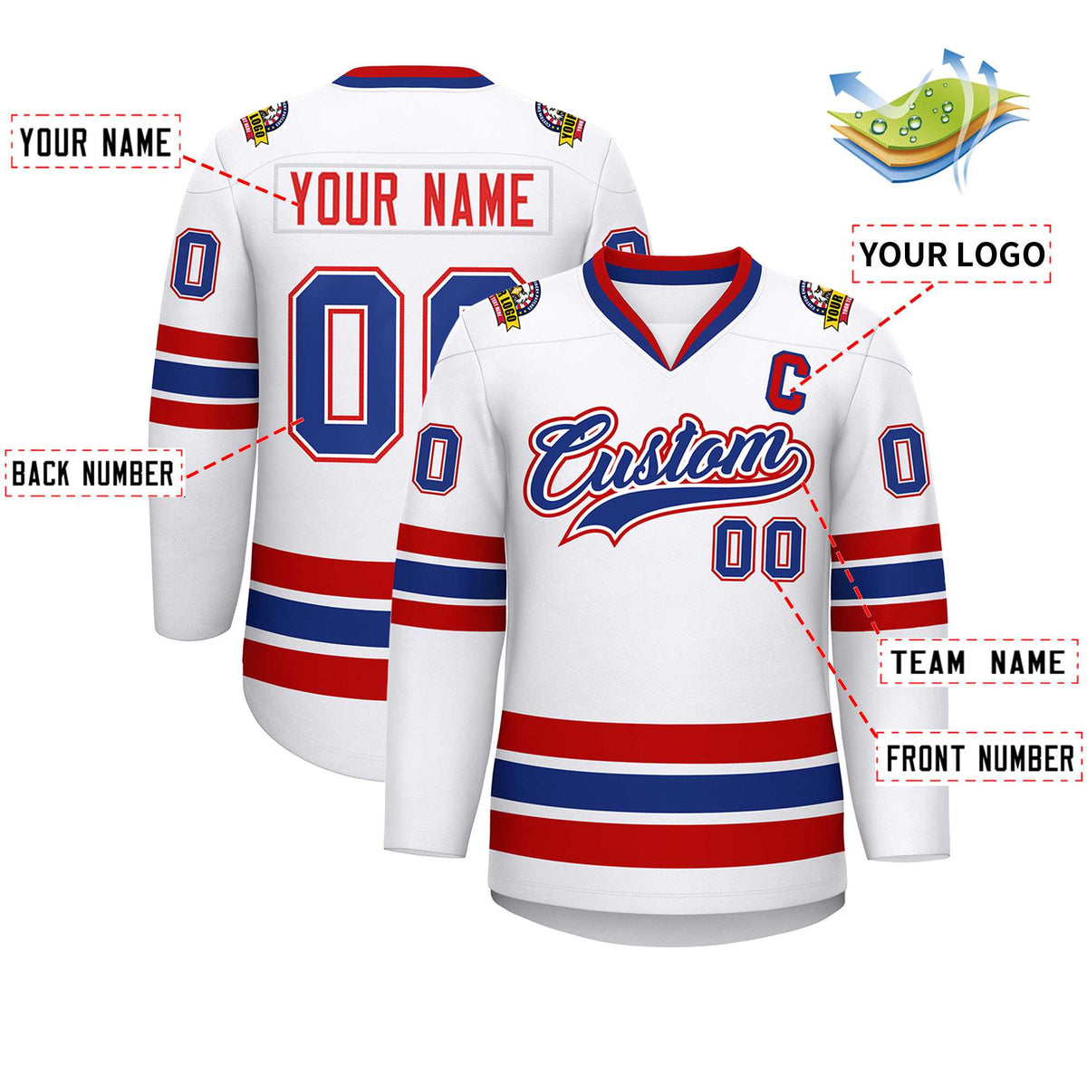 Custom White Royal White-Red Classic Style Hockey Jersey | KXKSHOP