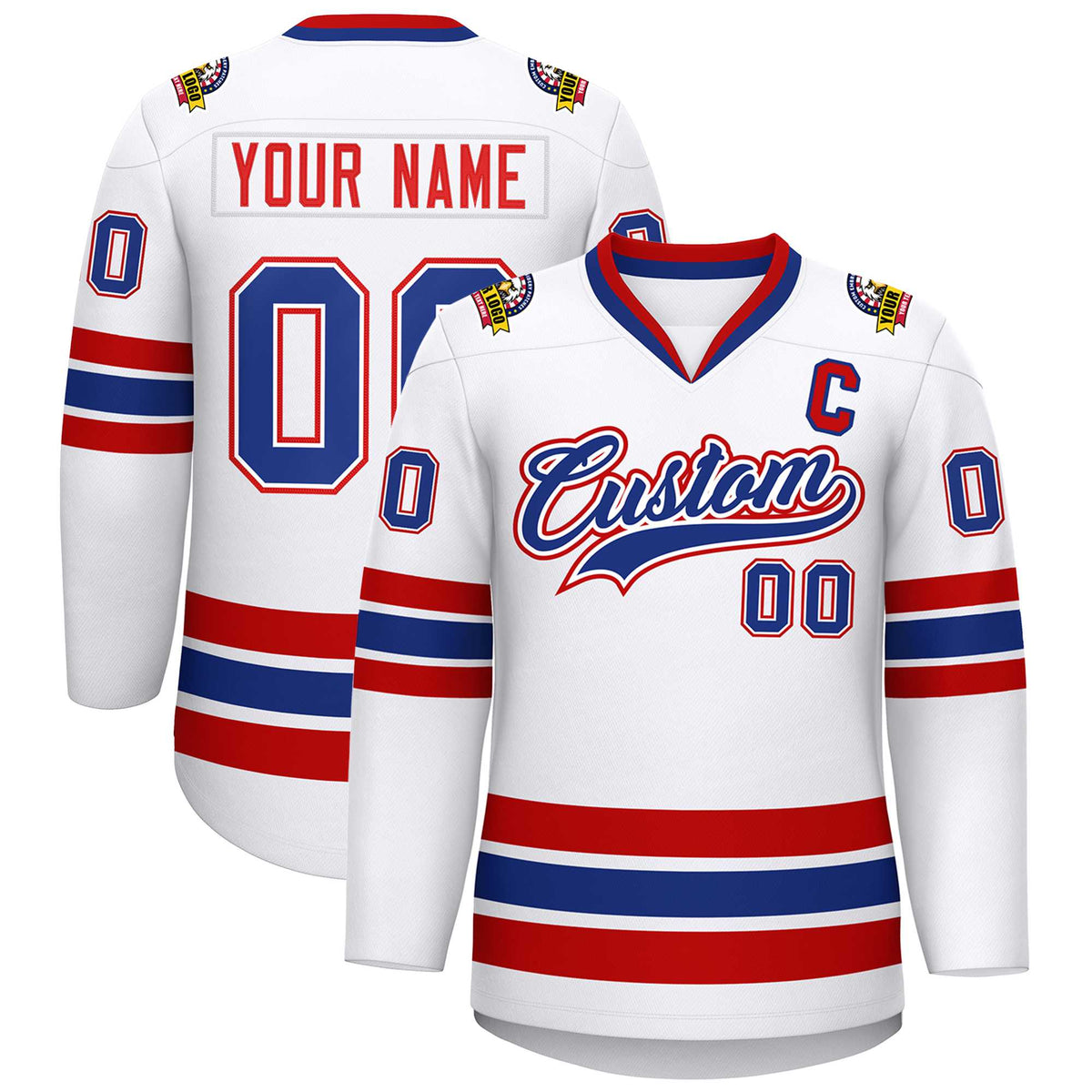 Custom White Royal White-Red Classic Style Hockey Jersey | KXKSHOP