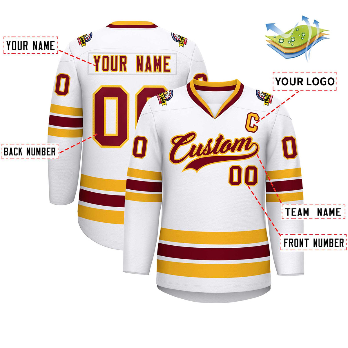 Custom White Crimson-Gold Classic Style Hockey Jersey | KXKSHOP