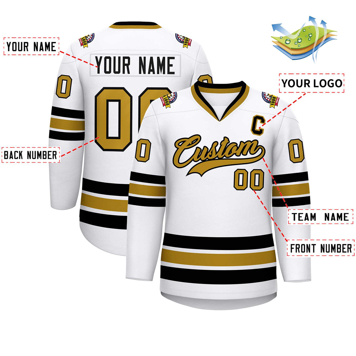 Custom White Old Gold-Black Classic Style Hockey Jersey | KXKSHOP