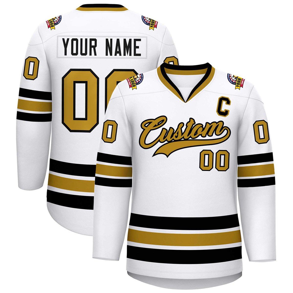 Custom White Old Gold-Black Classic Style Hockey Jersey | KXKSHOP