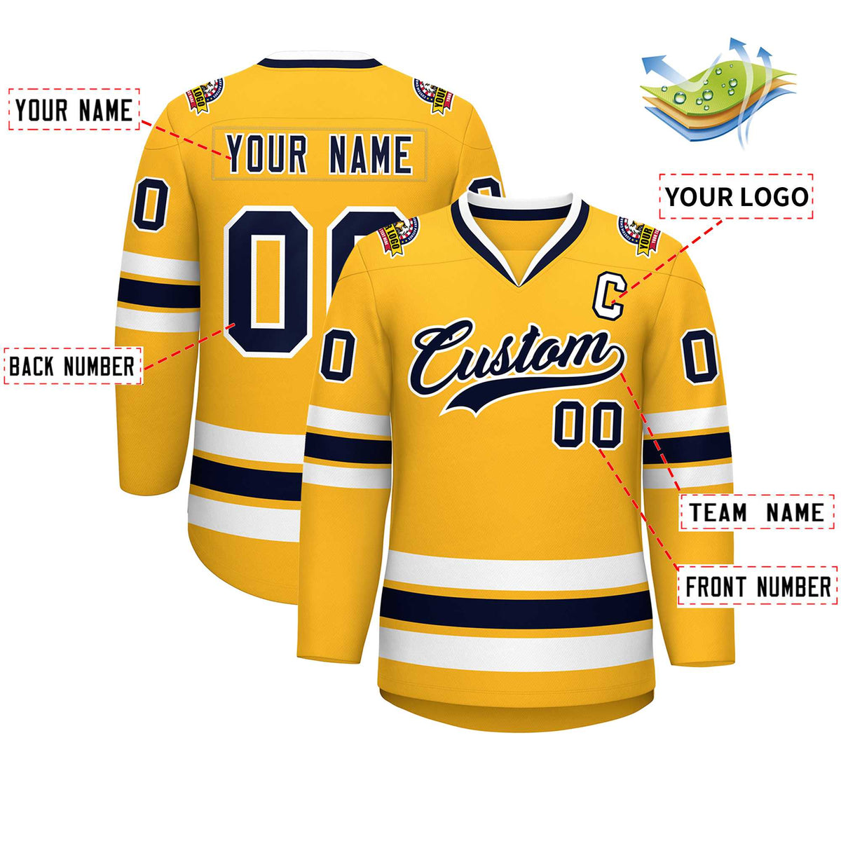 Custom Gold Navy-White Classic Style Hockey Jersey | KXKSHOP