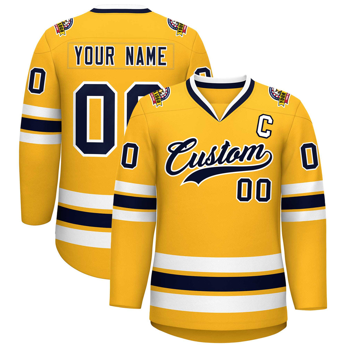Custom Gold Navy-White Classic Style Hockey Jersey | KXKSHOP