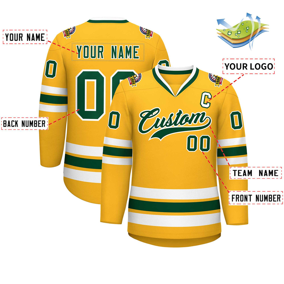 Custom Gold Green-White Classic Style Hockey Jersey | KXKSHOP