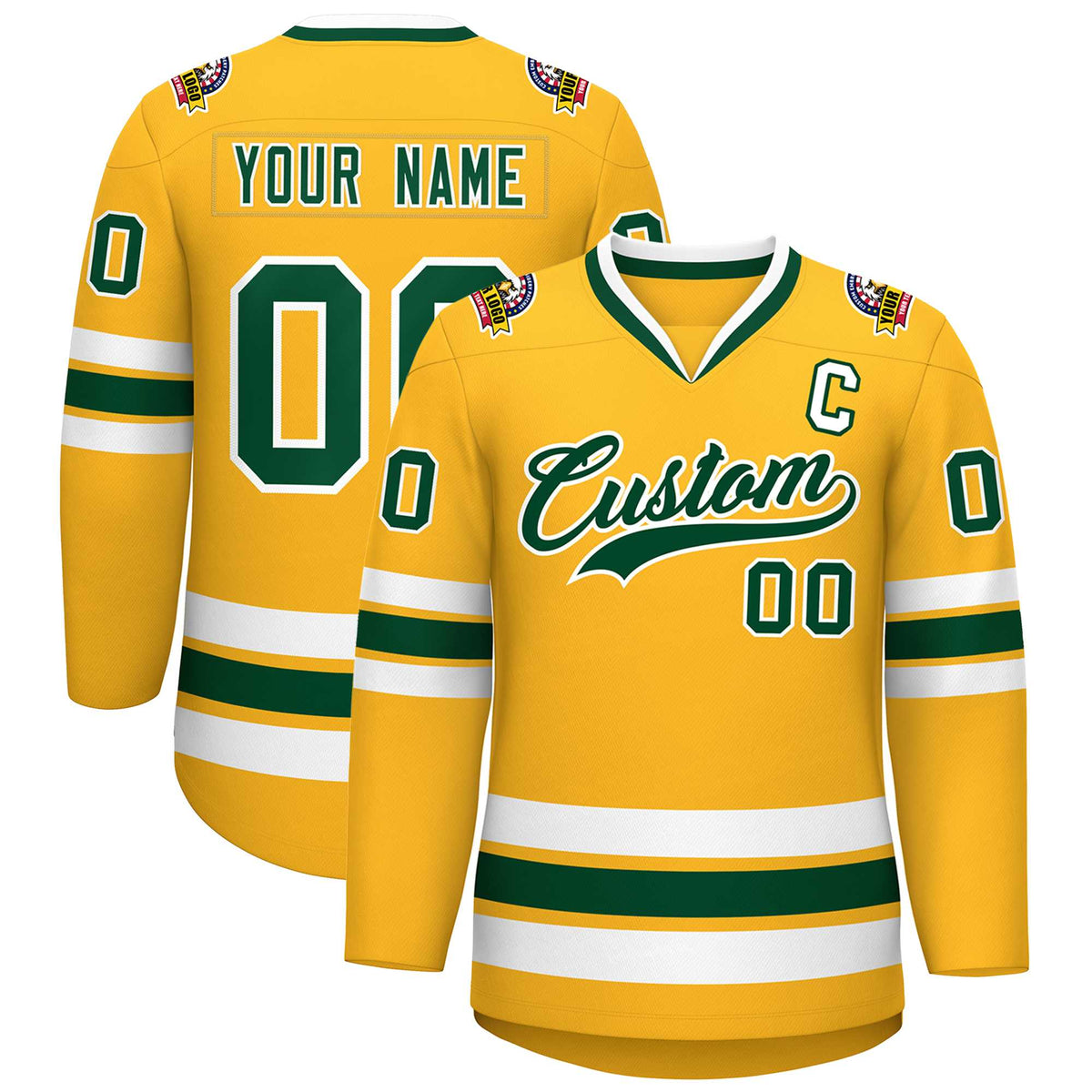 Custom Gold Green-White Classic Style Hockey Jersey | KXKSHOP