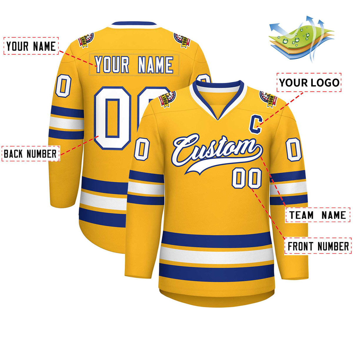 Custom Gold White-Royal Classic Style Hockey Jersey | KXKSHOP