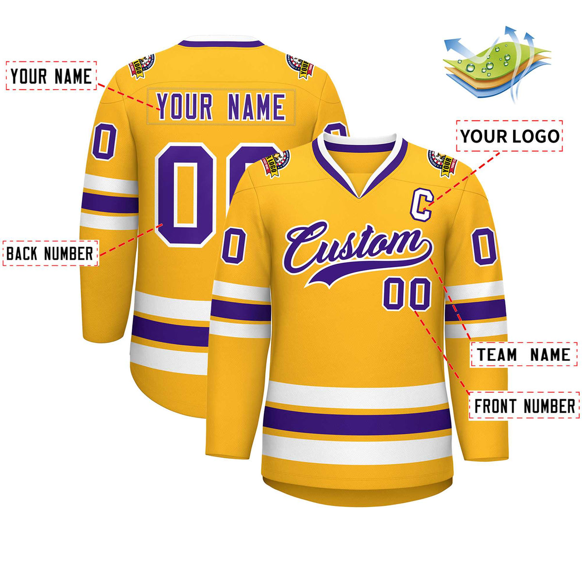 Custom Gold Purple-White Classic Style Hockey Jersey | KXKSHOP