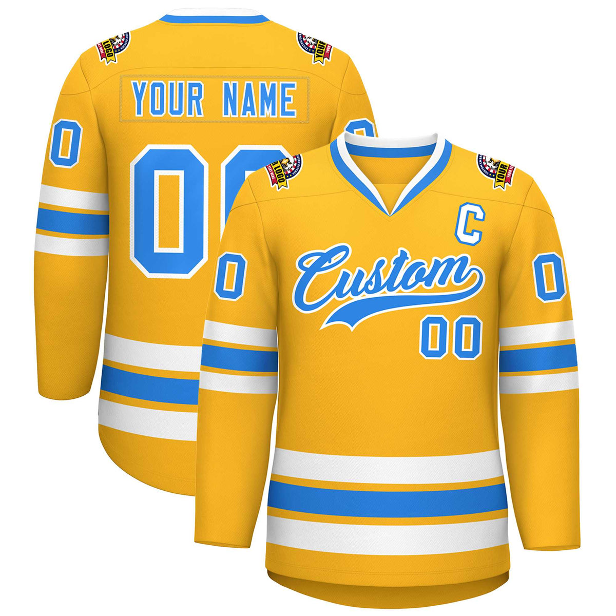 Custom Gold Powder Blue-White Classic Style Hockey Jersey | KXKSHOP