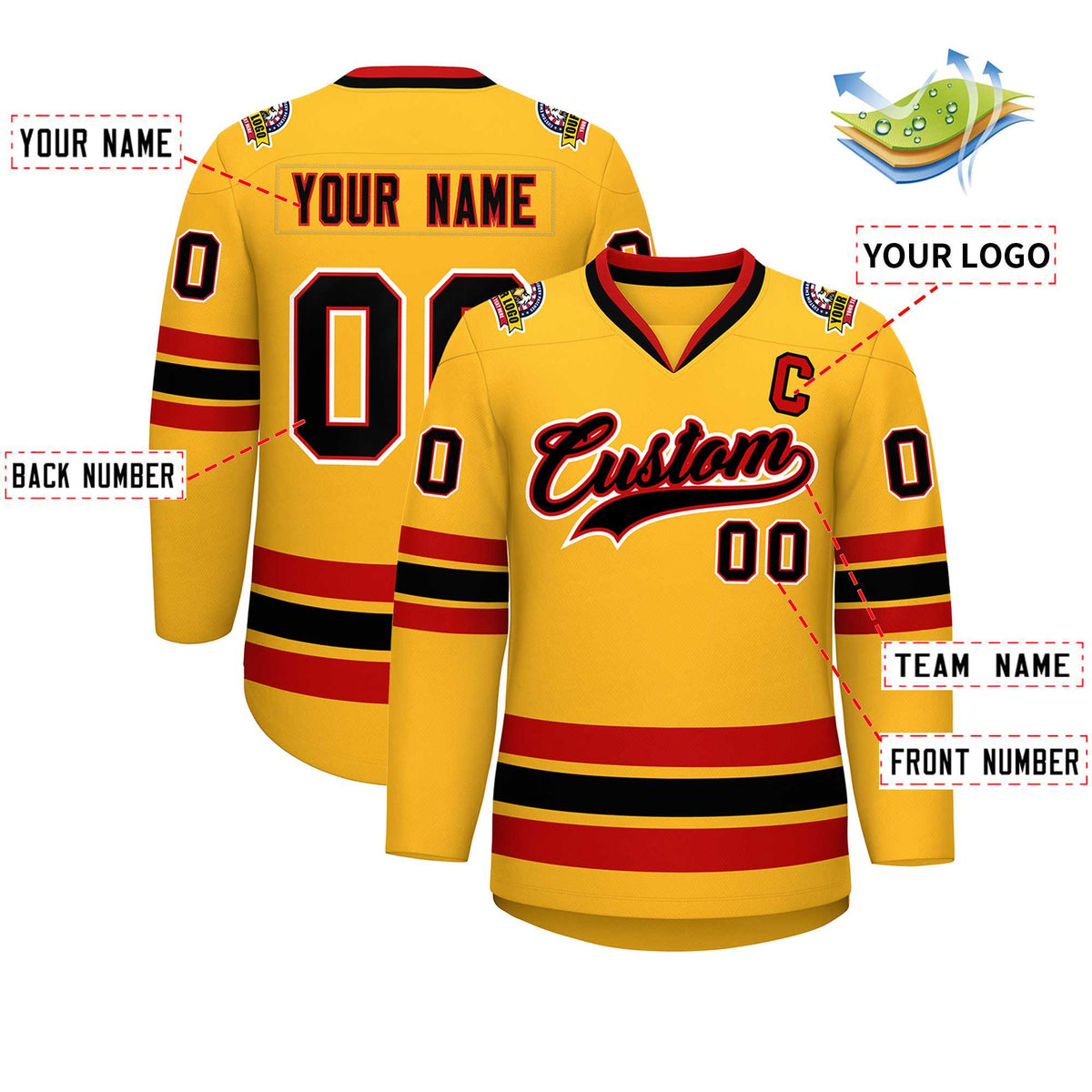 Custom Gold Black Red-White Classic Style Hockey Jersey | KXKSHOP