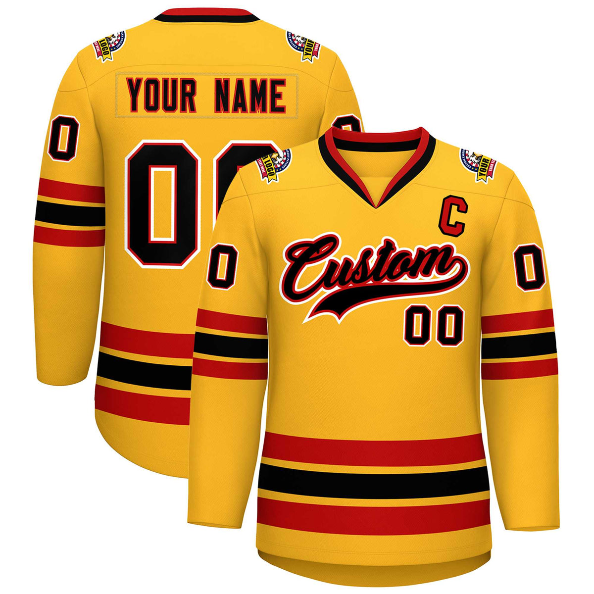 Custom Gold Black Red-White Classic Style Hockey Jersey | KXKSHOP