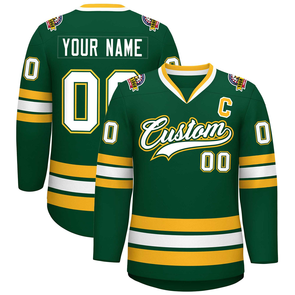 Custom Green White Green-Gold Classic Style Hockey Jersey | KXKSHOP