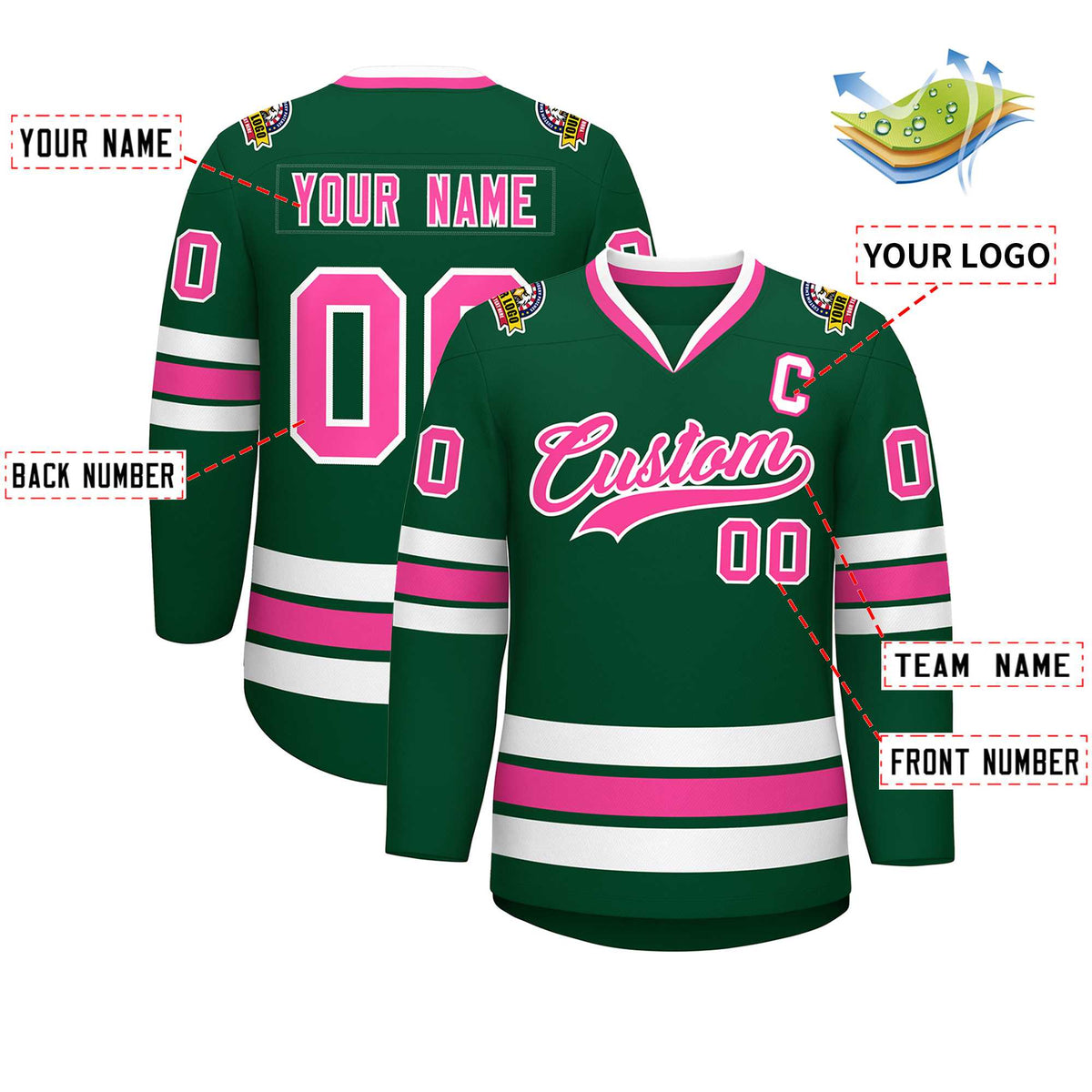 Custom Green Pink-White Classic Style Hockey Jersey | KXKSHOP