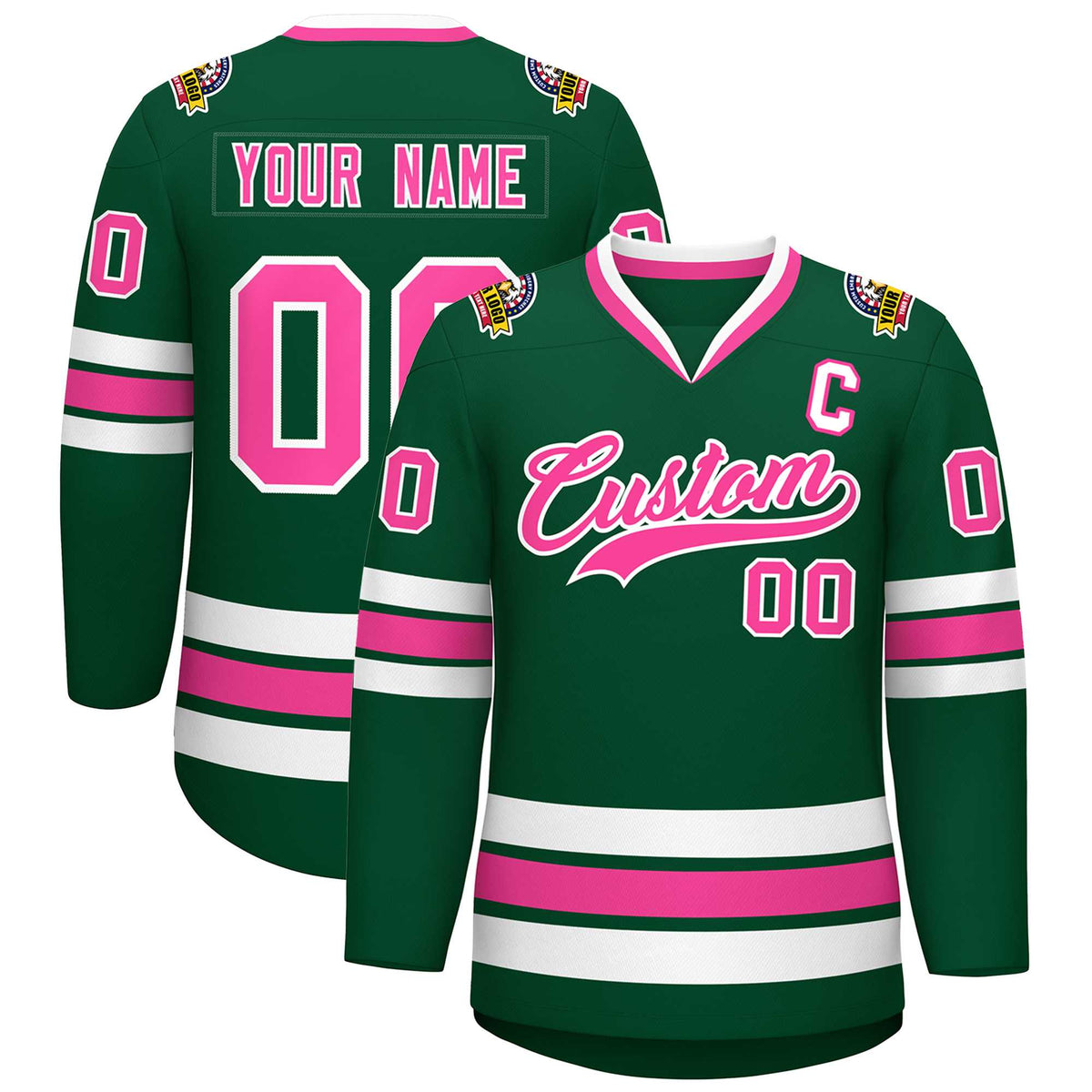 Custom Green Pink-White Classic Style Hockey Jersey | KXKSHOP