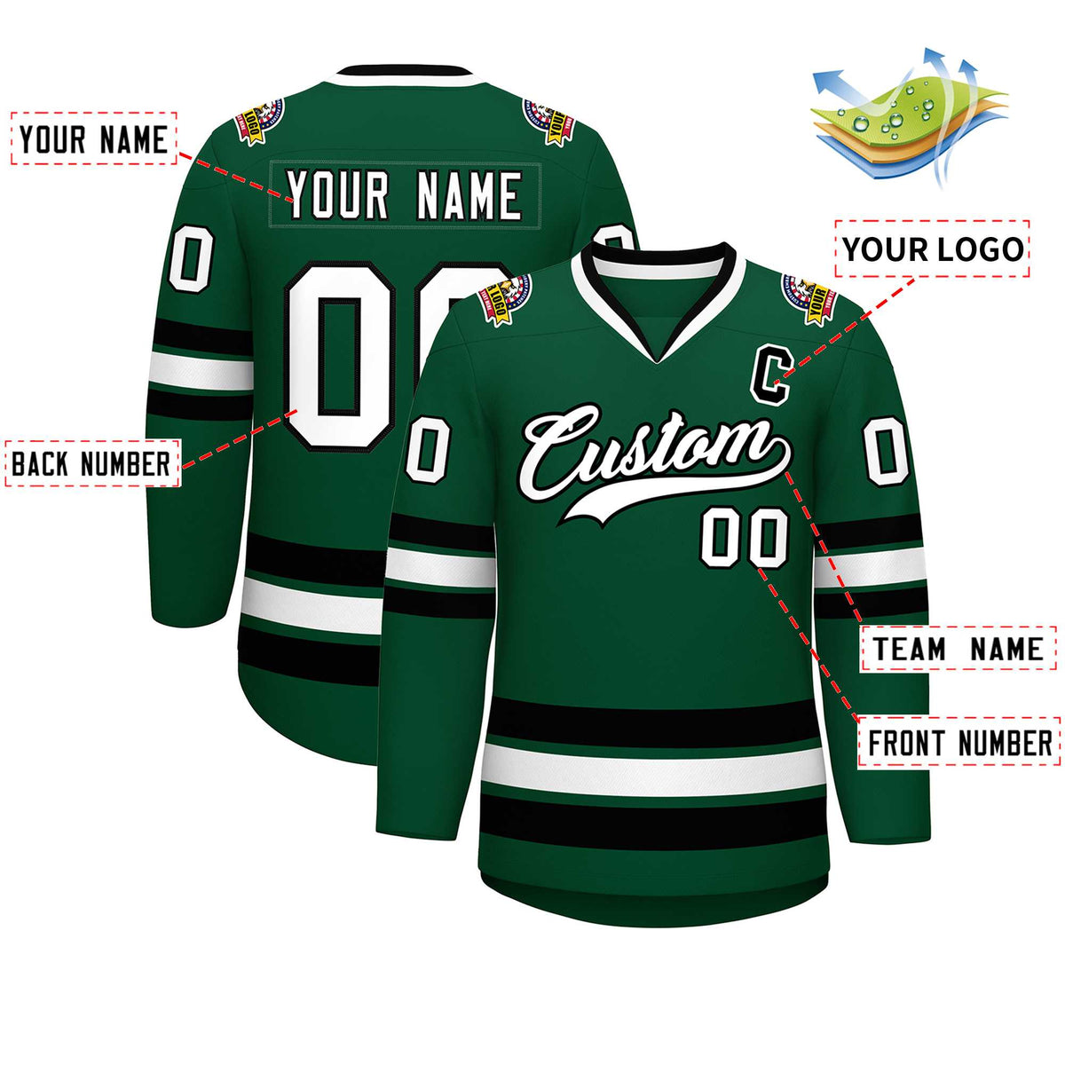 Custom Green White-Black Classic Style Hockey Jersey | KXKSHOP