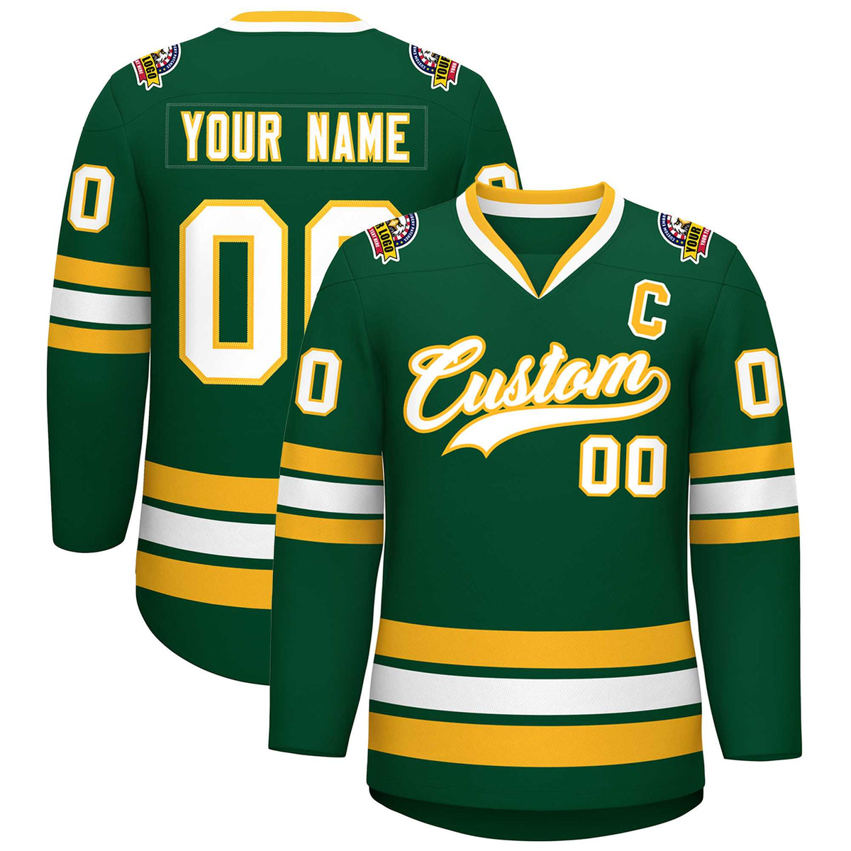 Custom Green White-Gold Classic Style Hockey Jersey | KXKSHOP