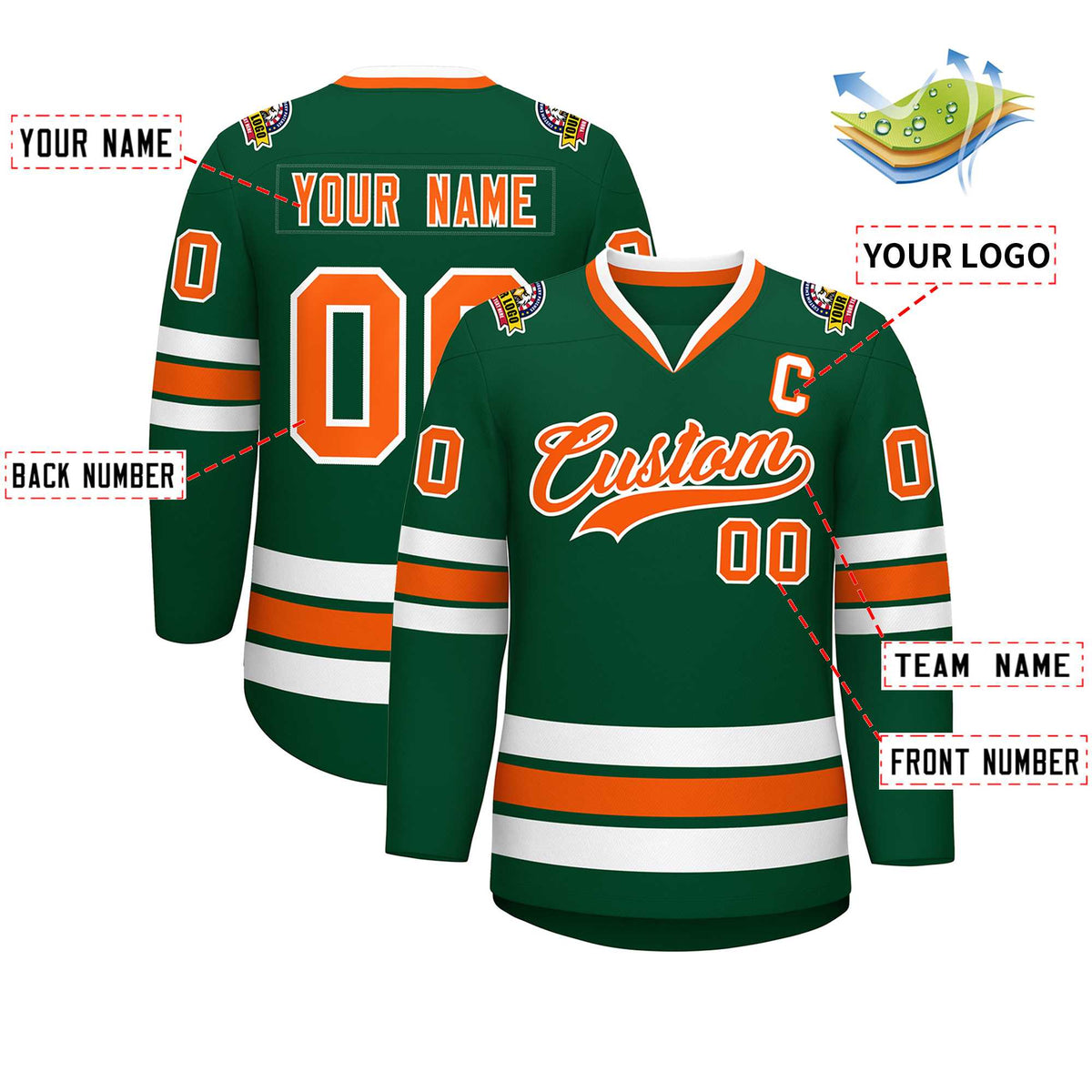 Custom Green Orange-White Classic Style Hockey Jersey | KXKSHOP