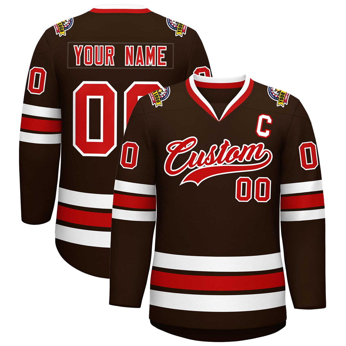 Custom Brown Red-White Classic Style Hockey Jersey | KXKSHOP