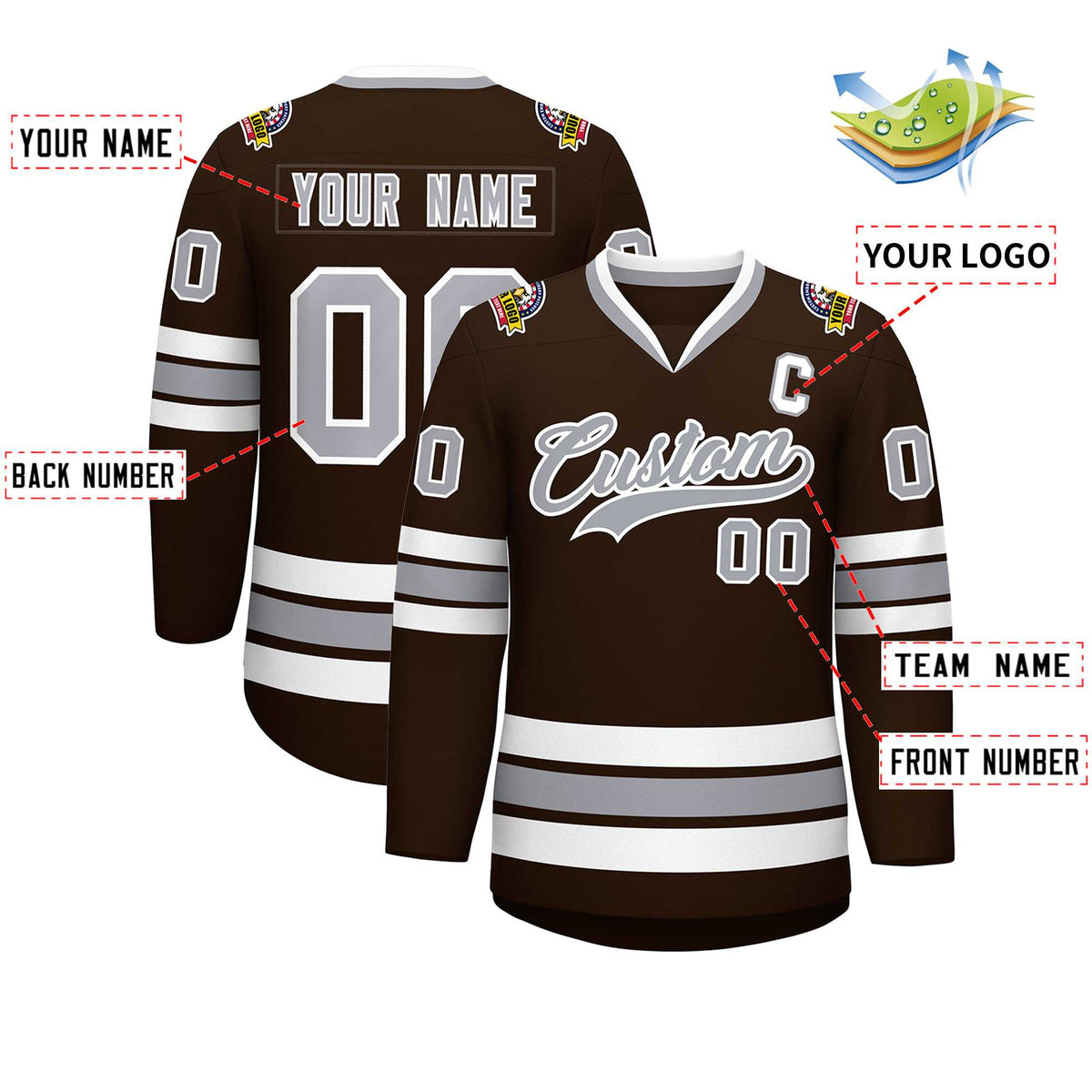 Custom Brown Gray-White Classic Style Hockey Jersey | KXKSHOP