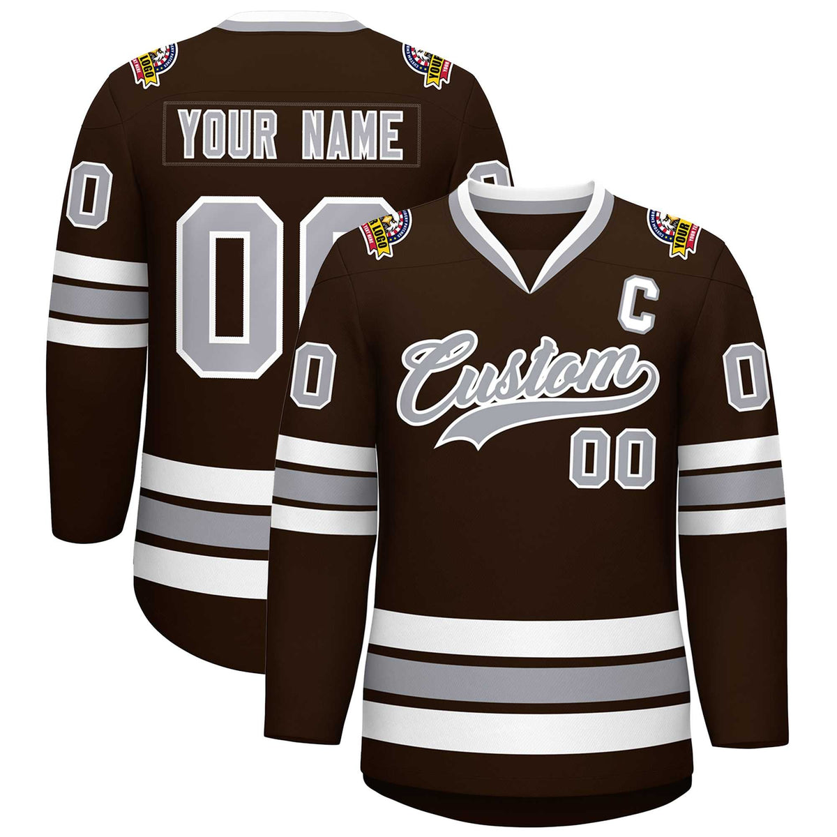 Custom Brown Gray-White Classic Style Hockey Jersey | KXKSHOP