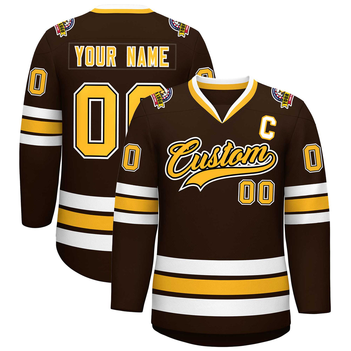 Custom Brown Gold Black-White Classic Style Hockey Jersey | KXKSHOP