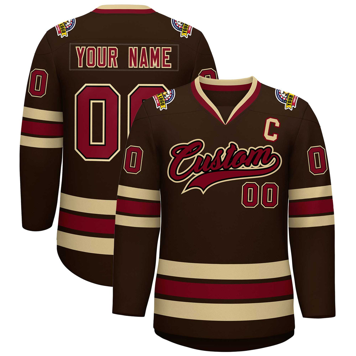 Custom Brown Crimson-Black Classic Style Hockey Jersey | KXKSHOP