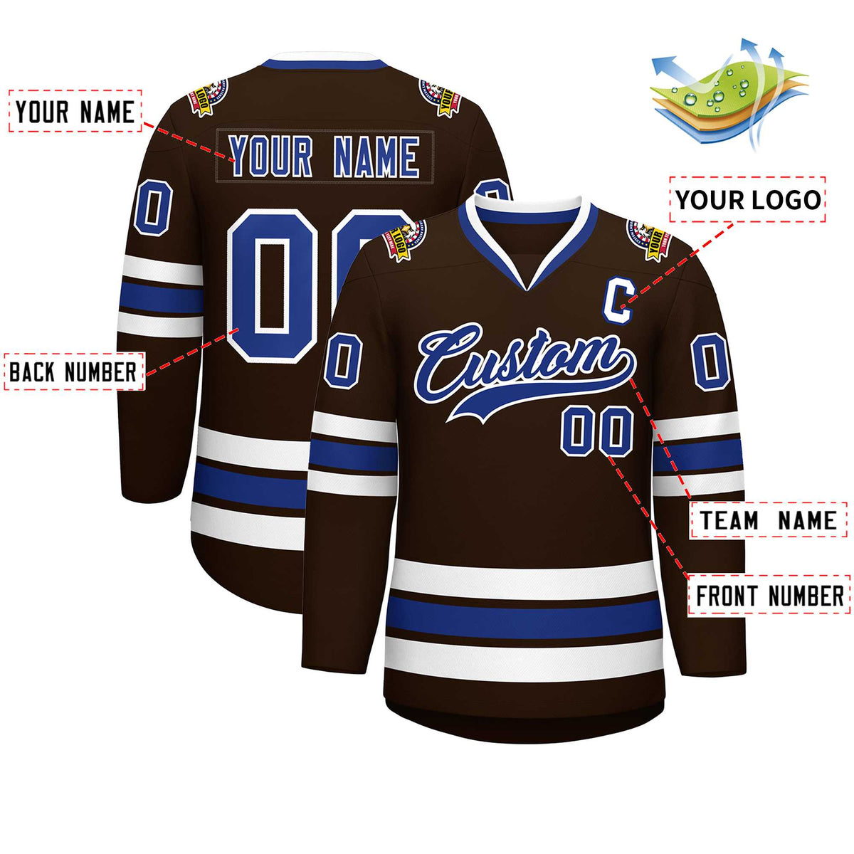 Custom Brown Royal-White Classic Style Hockey Jersey | KXKSHOP