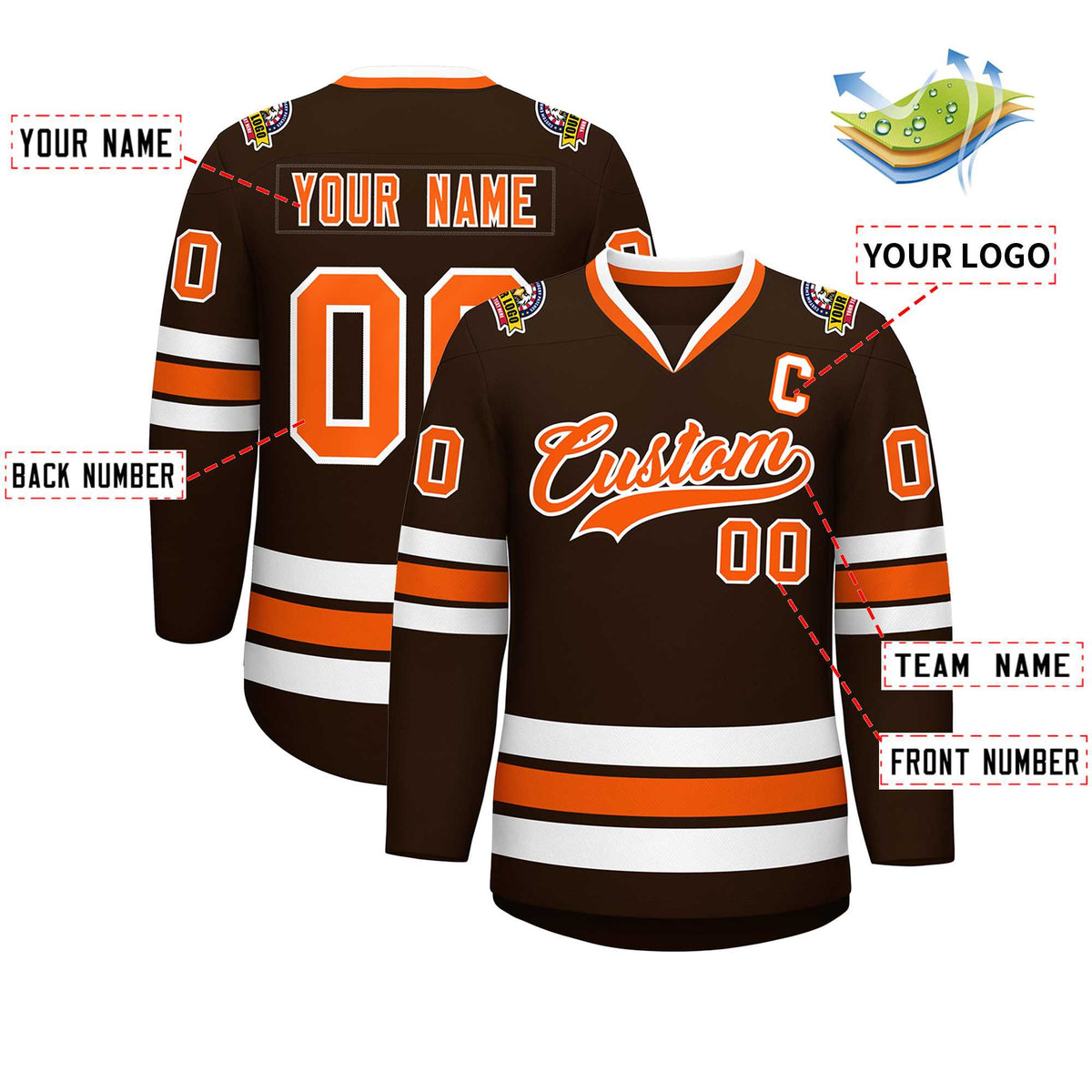 Custom Brown Orange-White Classic Style Hockey Jersey | KXKSHOP