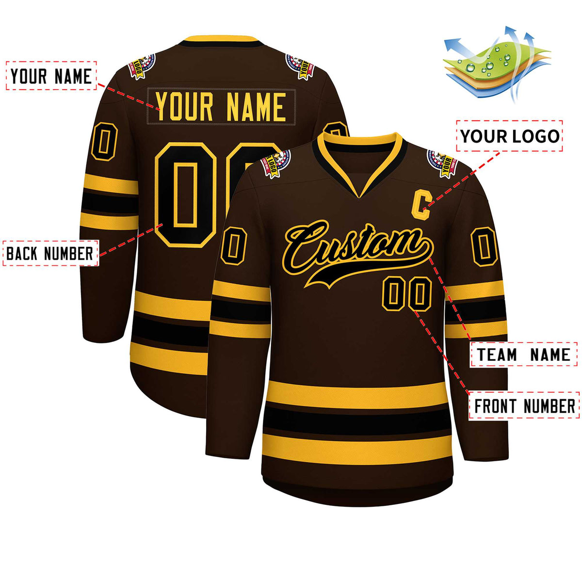 Custom Brown Black-Gold Classic Style Hockey Jersey | KXKSHOP