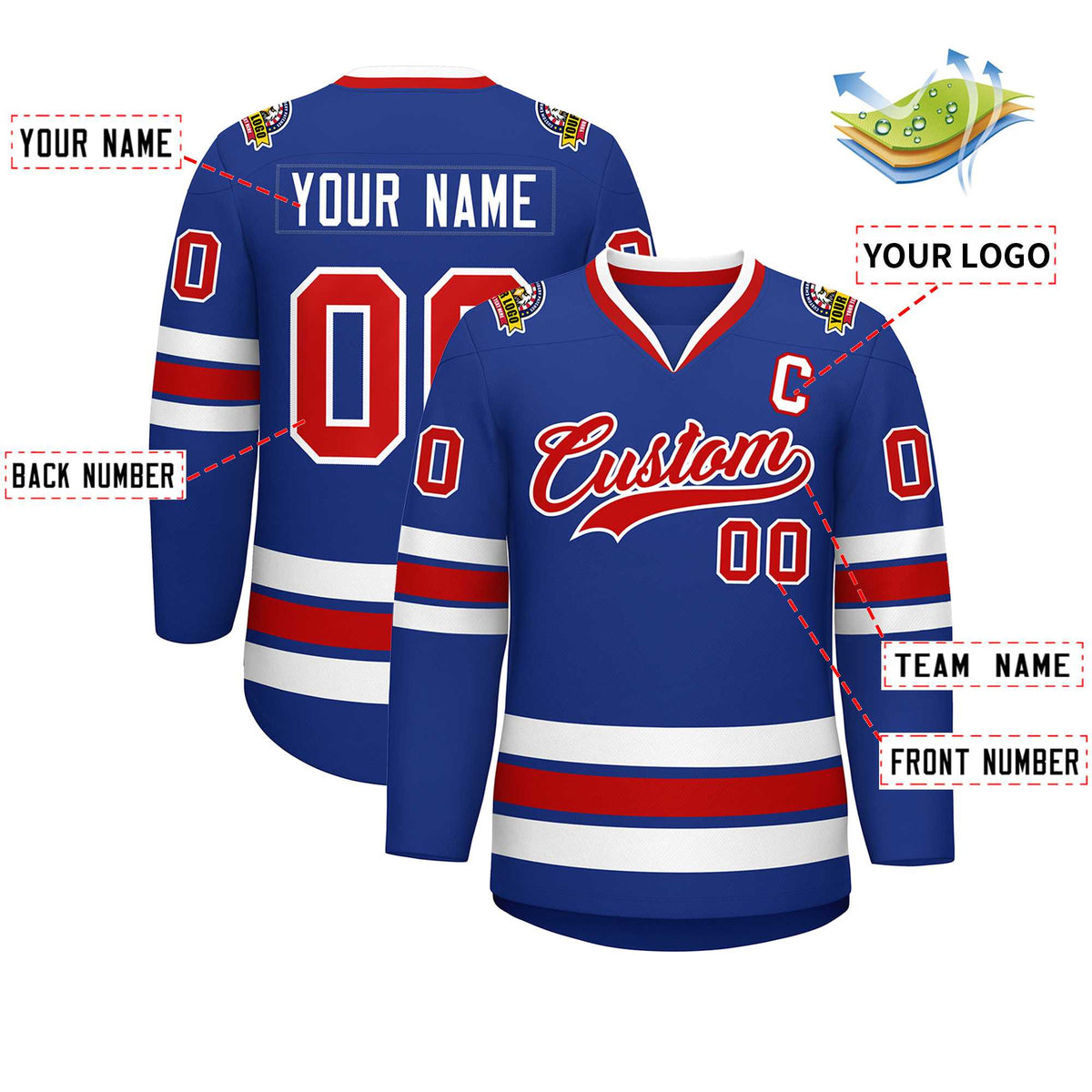 Custom Royal Red-White Classic Style Hockey Jersey | KXKSHOP
