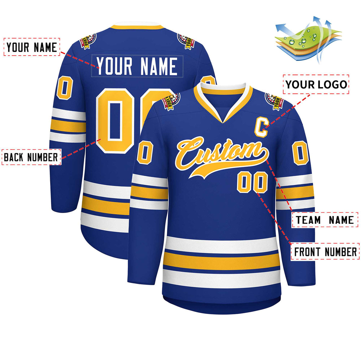 Custom Royal Gold-White Classic Style Hockey Jersey | KXKSHOP