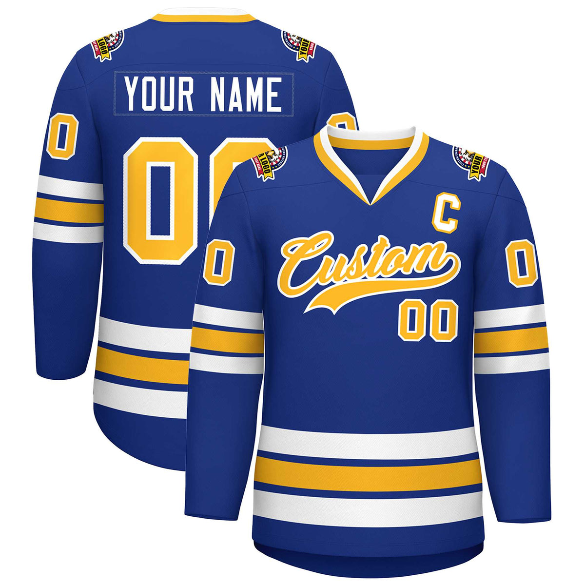 Custom Royal Gold-White Classic Style Hockey Jersey | KXKSHOP