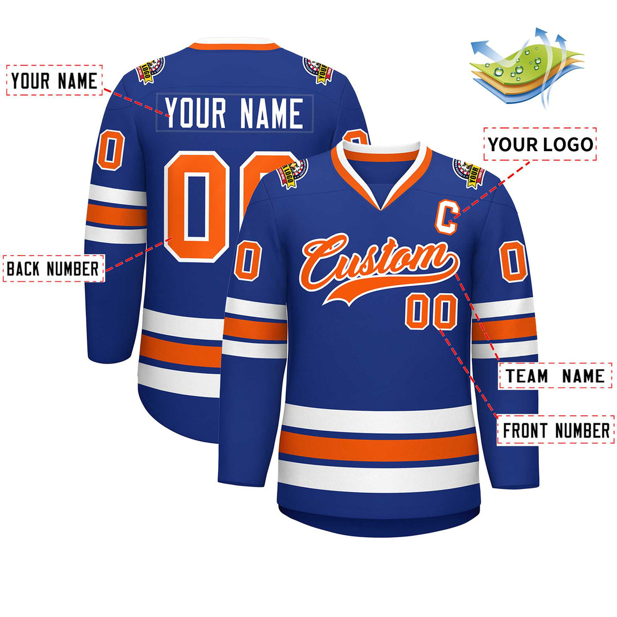 Custom Royal Orange-White Classic Style Hockey Jersey | KXKSHOP