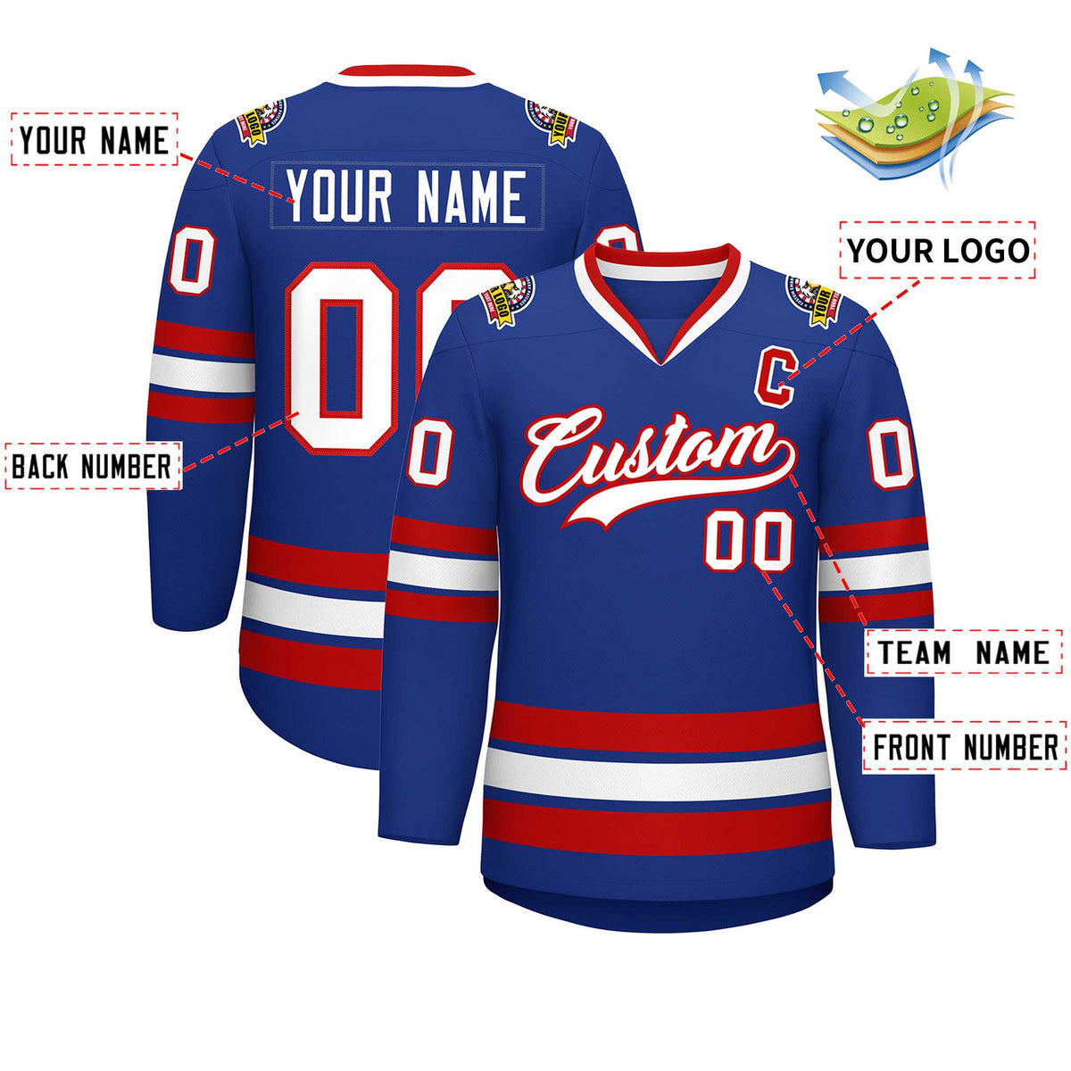 Custom Royal White-Red Classic Style Hockey Jersey | KXKSHOP