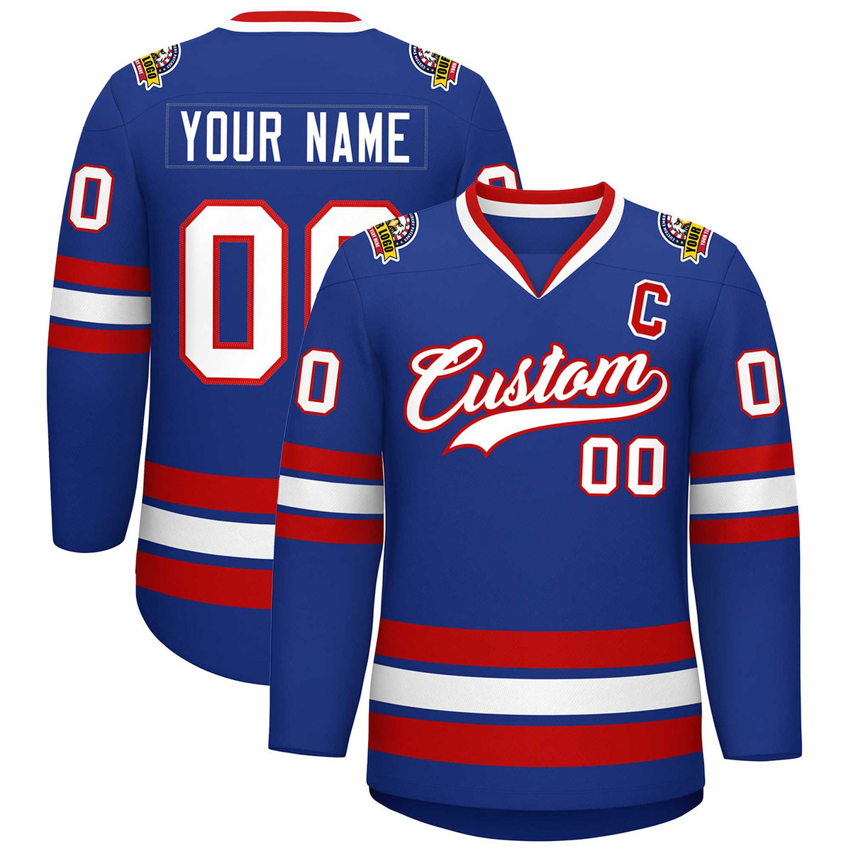 Custom Royal White-Red Classic Style Hockey Jersey | KXKSHOP