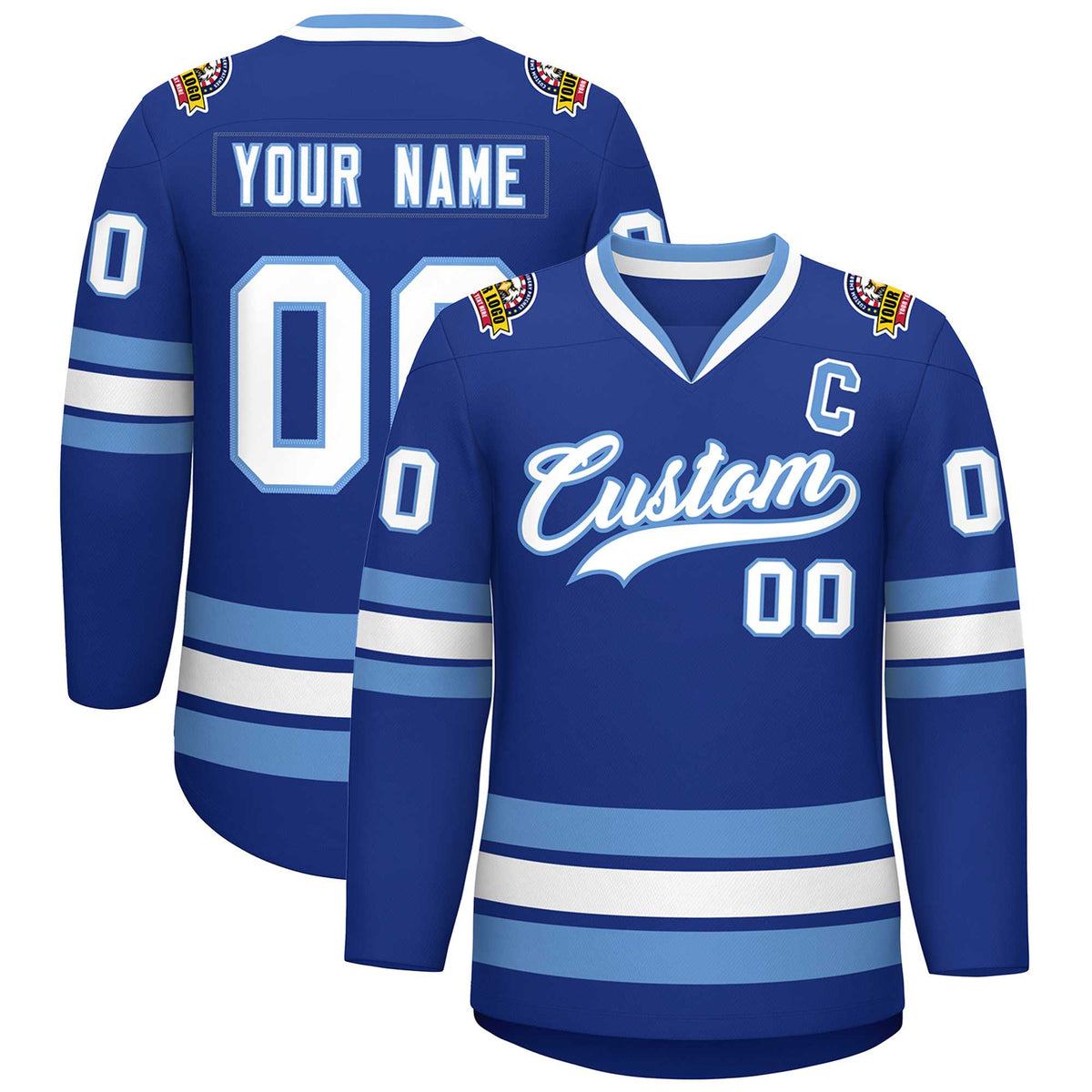 Custom Royal White-Light Blue Classic Style Hockey Jersey | KXKSHOP