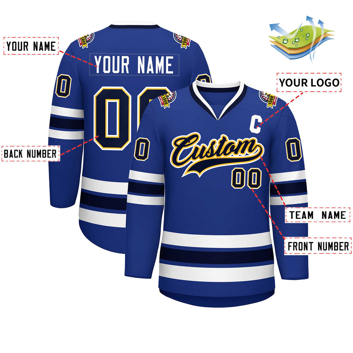 Custom Royal Navy Gold-White Classic Style Hockey Jersey | KXKSHOP