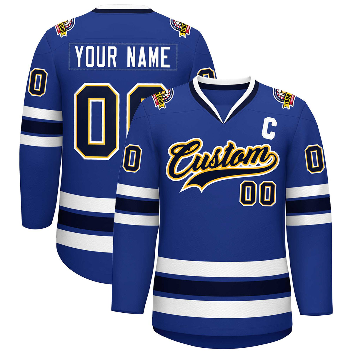 Custom Royal Navy Gold-White Classic Style Hockey Jersey | KXKSHOP