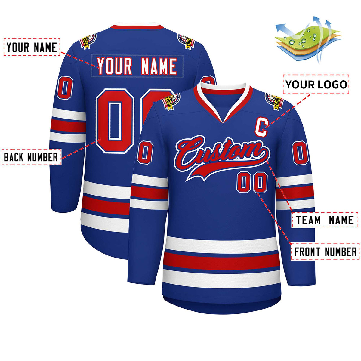 Custom Royal Red Royal-White Classic Style Hockey Jersey | KXKSHOP