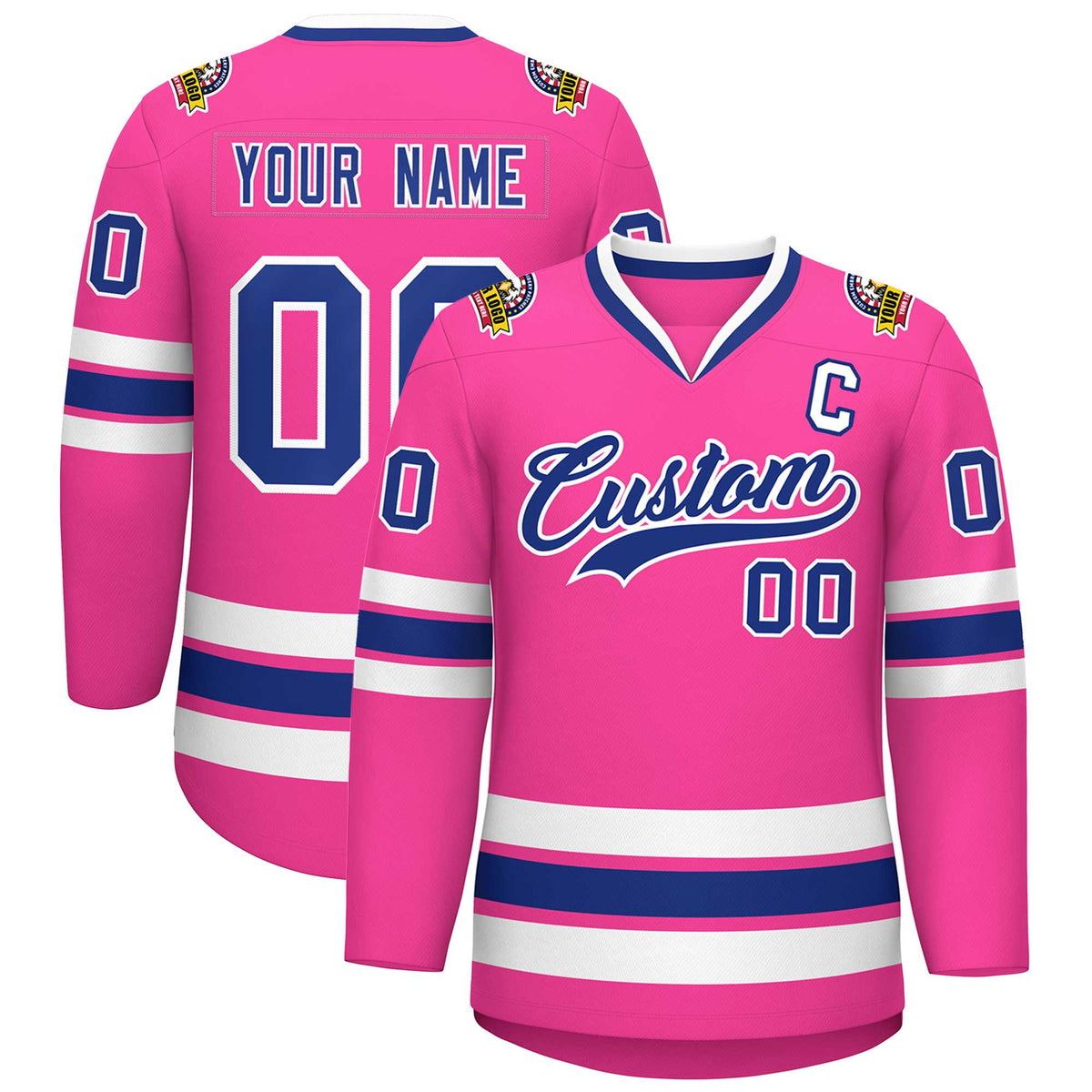 Custom Pink Royal-White Classic Style Hockey Jersey | KXKSHOP