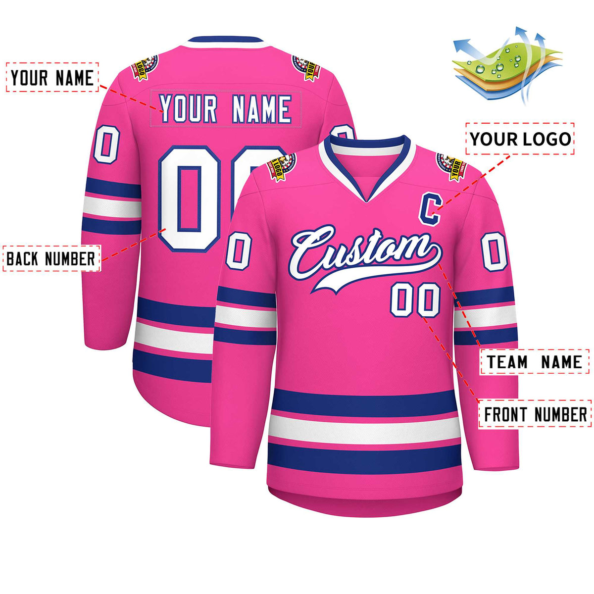 Custom Pink White-Royal Classic Style Hockey Jersey | KXKSHOP
